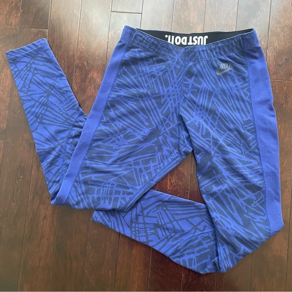 NIKE women’s workout Leg-A-See Printed Tights Blue/Black Size Medium activewear - Picture 1 of 6